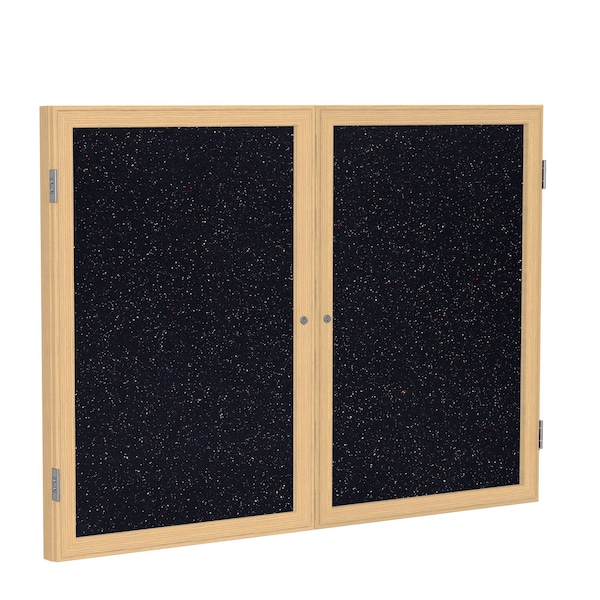 Enclosed Bulletin Board, 2 Door, Rcycl, Oak Frame, 3 ft H x 4 ft W, Confetti